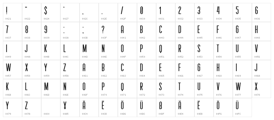Shakeout Regular Character Map