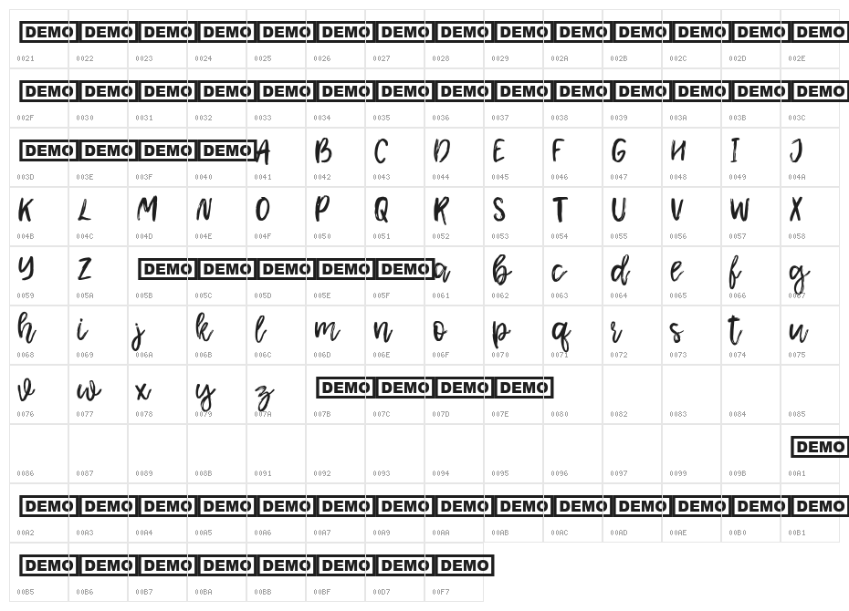 Shamber Character Map