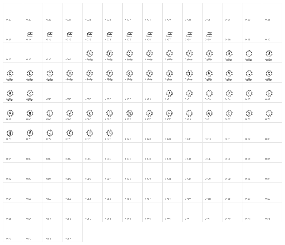 Shantana Christmas Monogram Reg Character Map