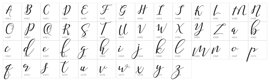 Shany Regular Character Map
