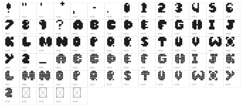 Shaodw Regular Character Map