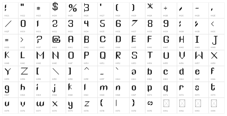 Sharp serif Regular Character Map