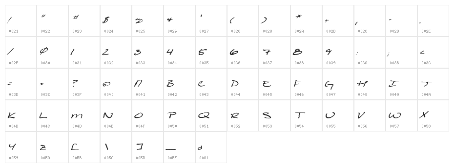 Shattered Print Italic Character Map