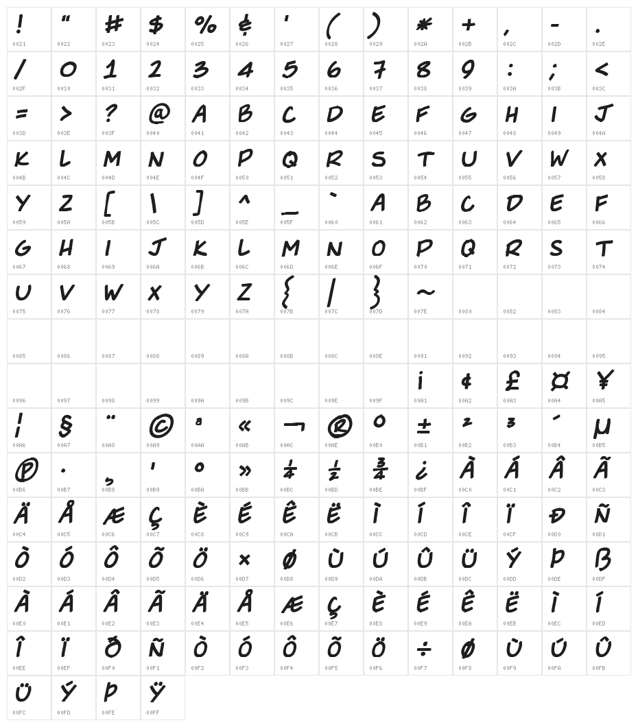 She Said Bold Italic Character Map