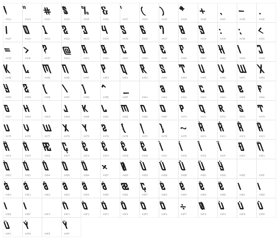 Shean Holmes Oblique Character Map