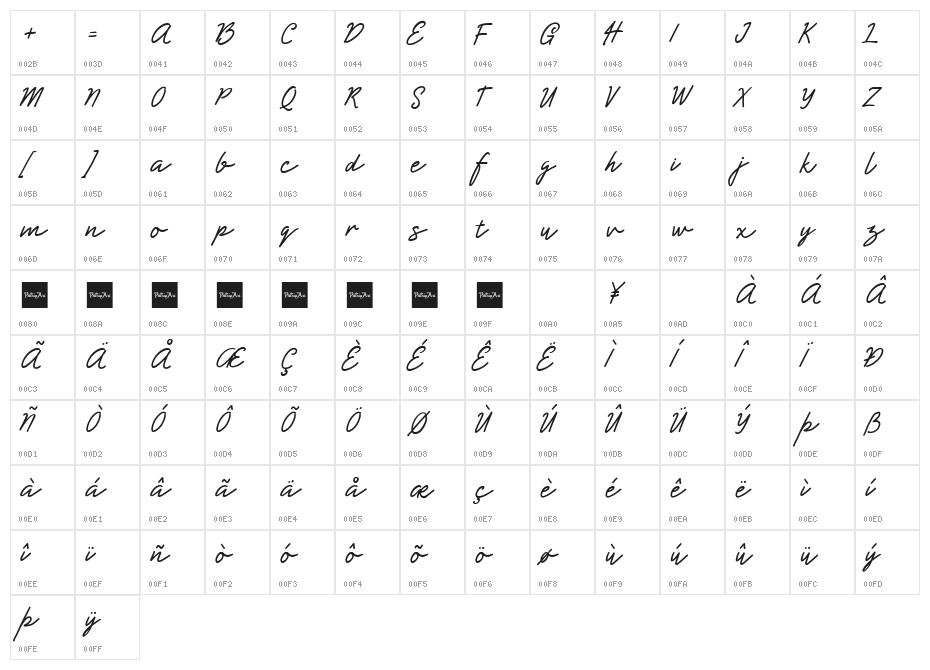 Shearlight Regular Character Map