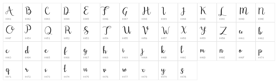 Shefilla-Regular Character Map