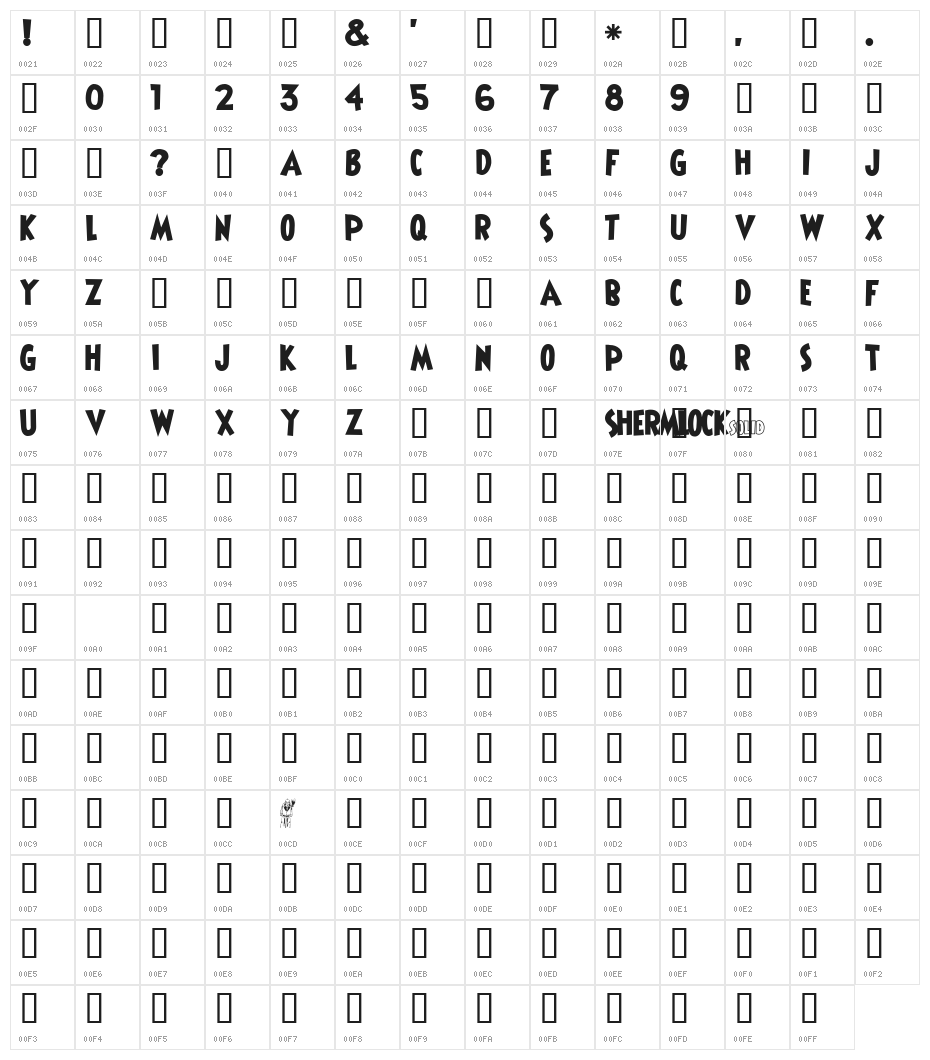 ShermlockSolid Character Map