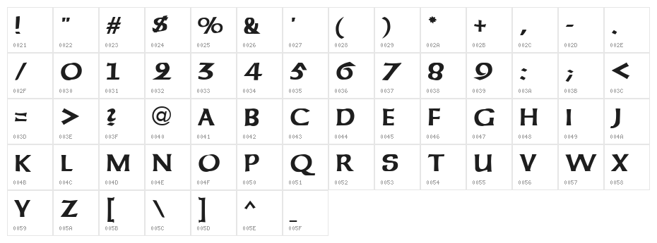 Sherwood Regular Character Map