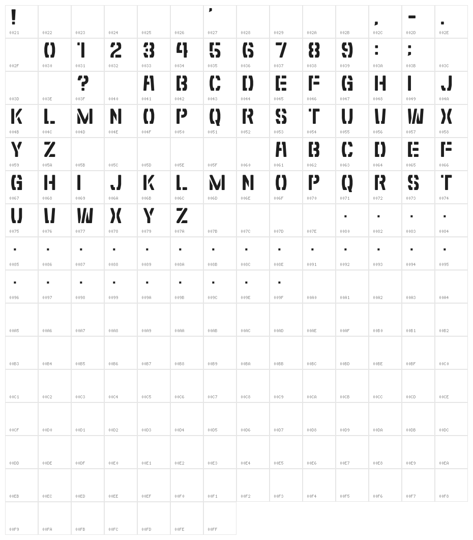 Shibuya Zero Character Map