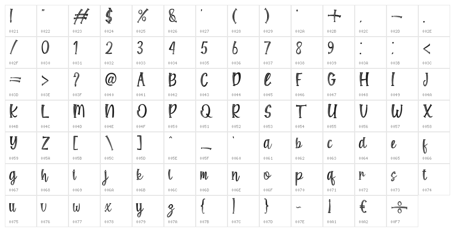 Shine Bloom Line Character Map