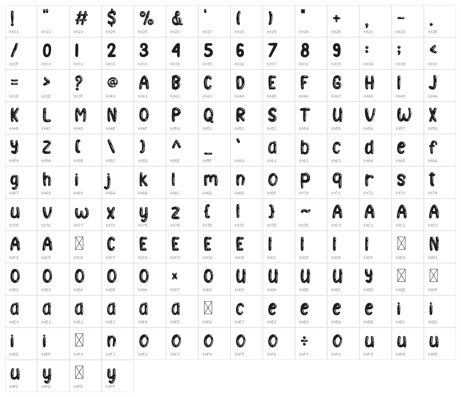 Shine Bright Inline Character Map
