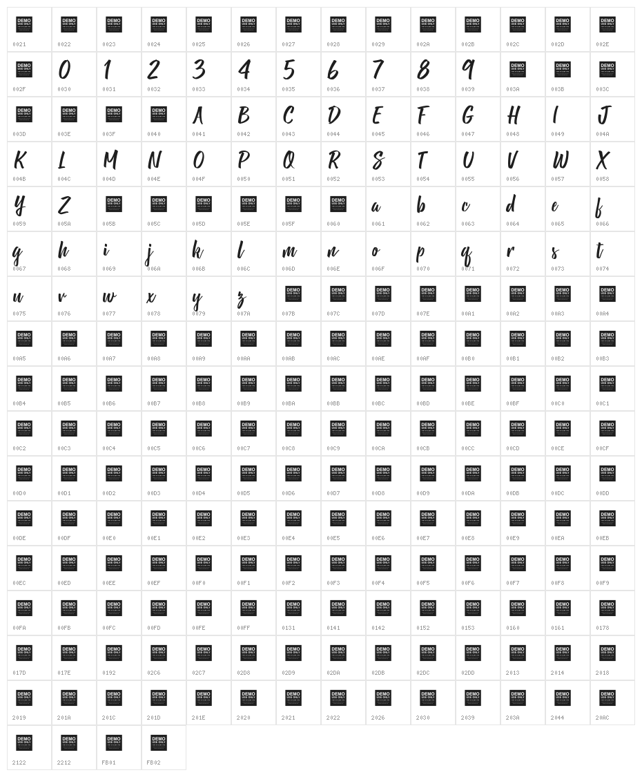 Shine Bright Character Map