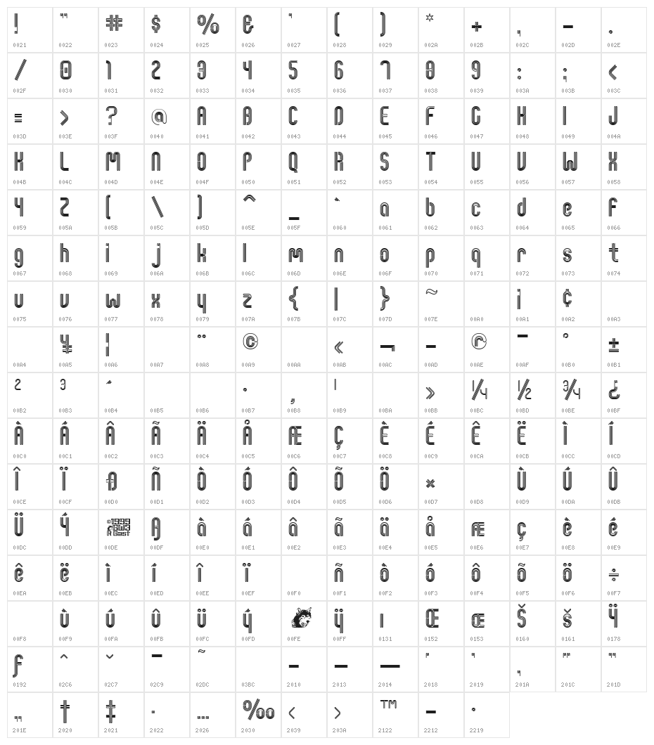 ShineOn Character Map