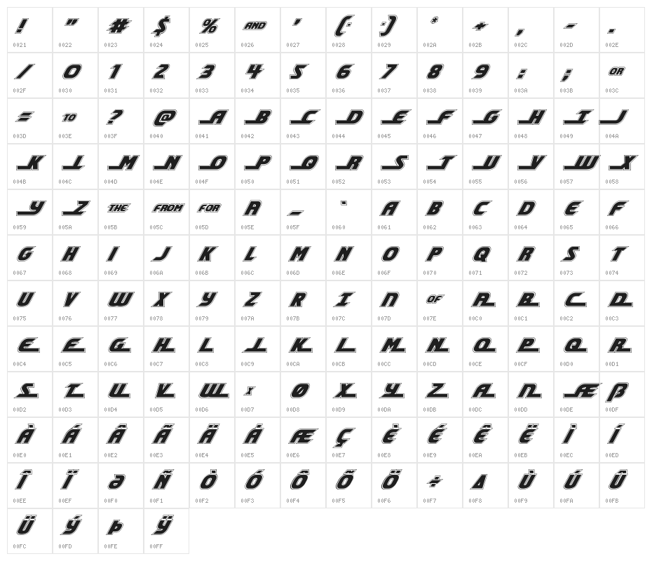 Shining Herald Academy Italic Character Map