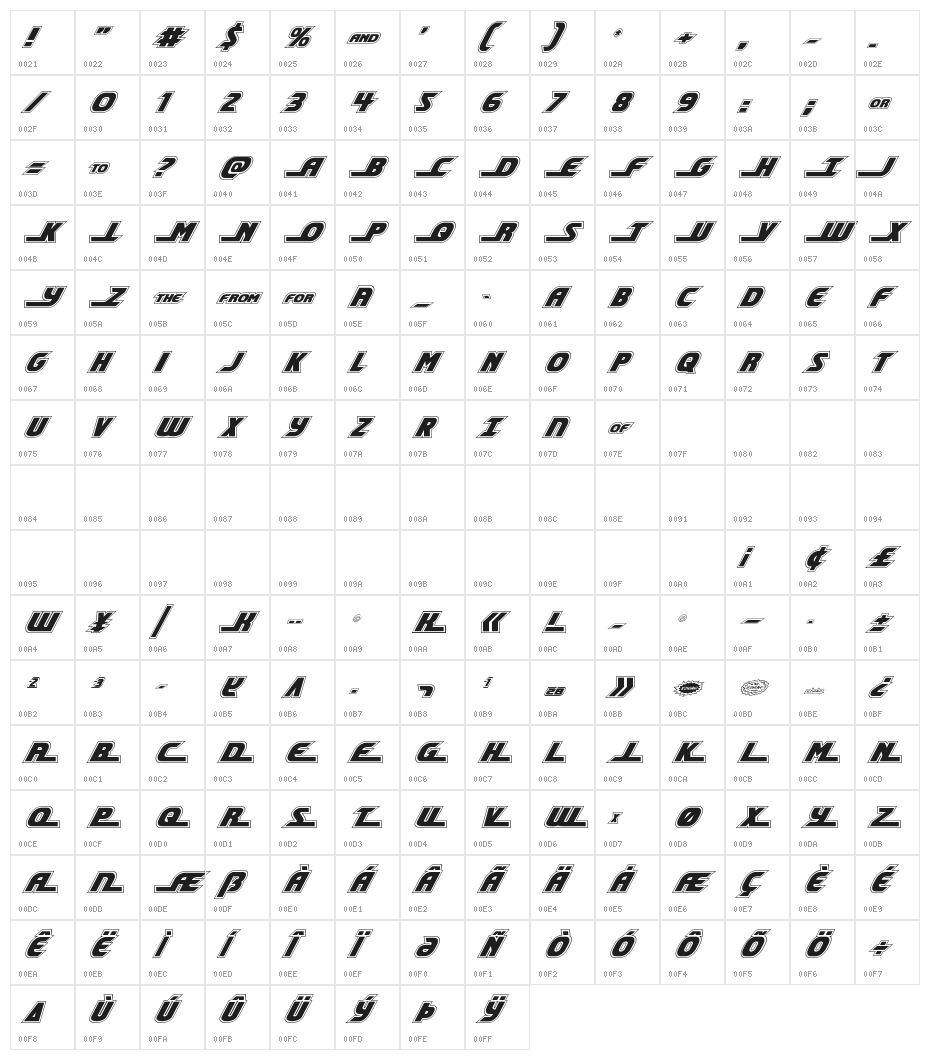 Shining Herald Academy Italic Character Map