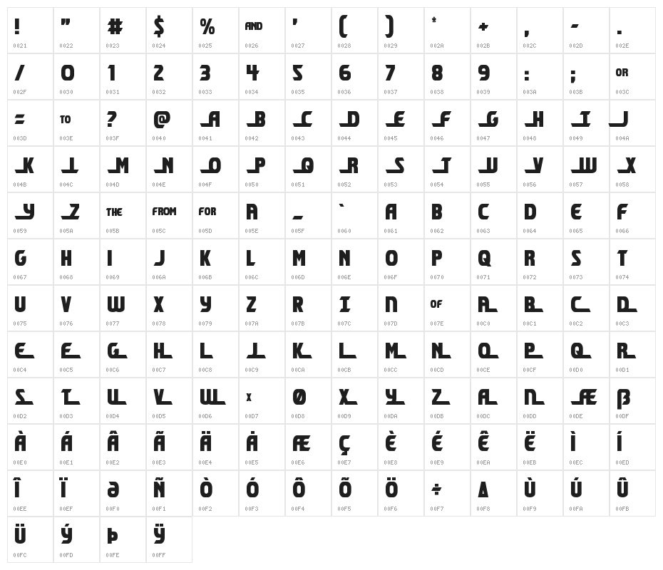 Shining Herald Condensed Character Map