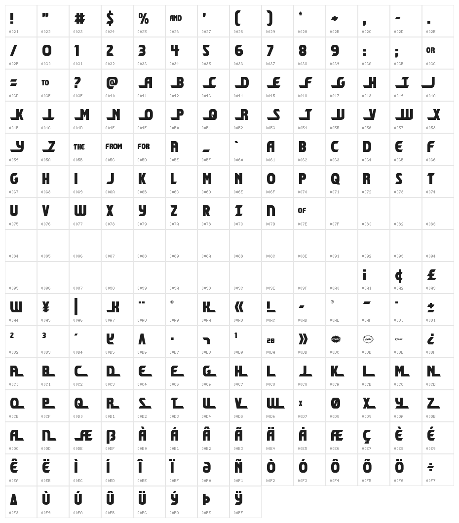 Shining Herald Condensed Character Map