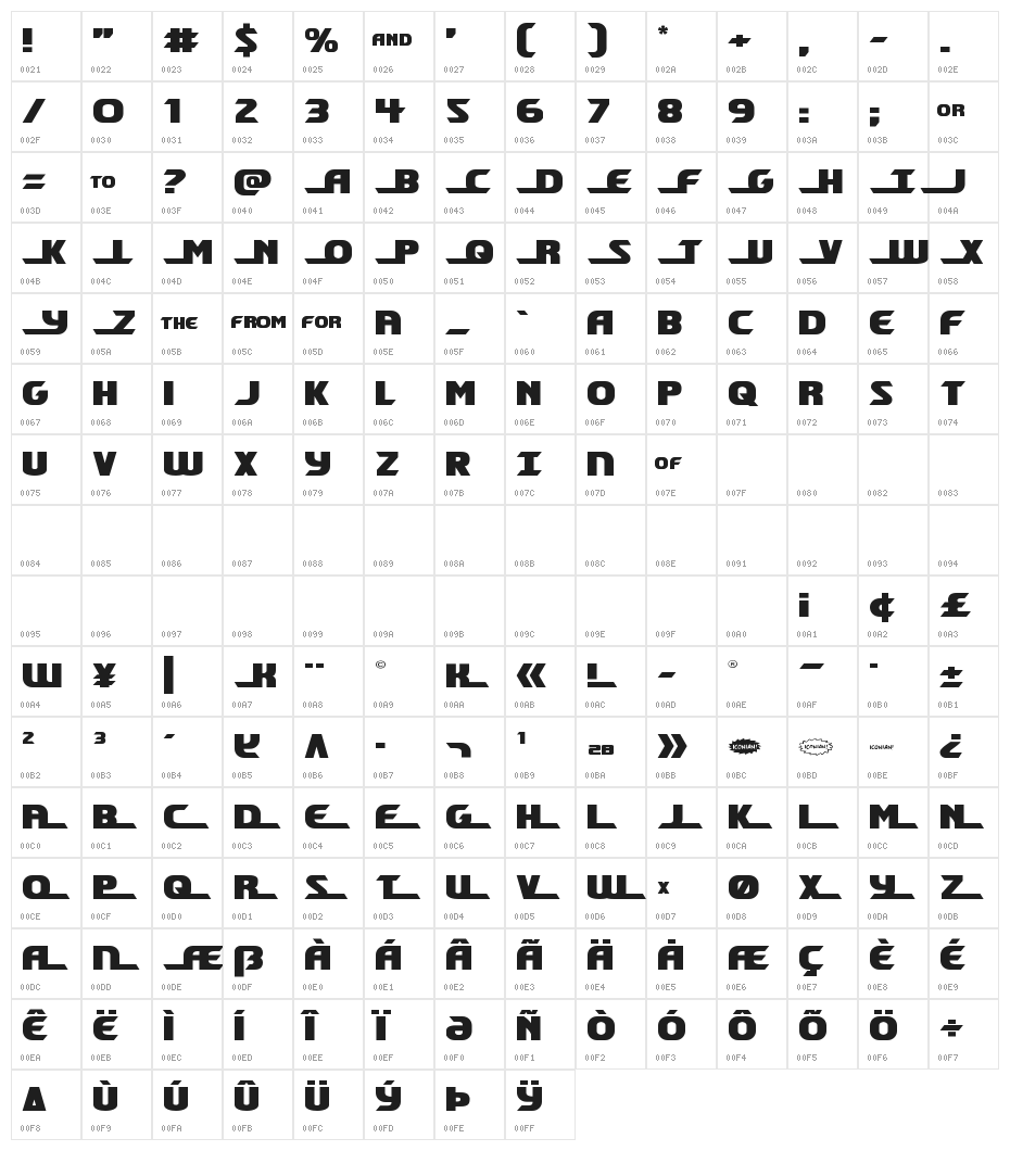 Shining Herald Expanded Character Map
