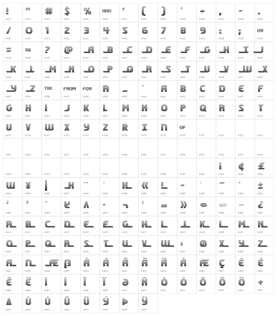 Shining Herald Gradient Character Map
