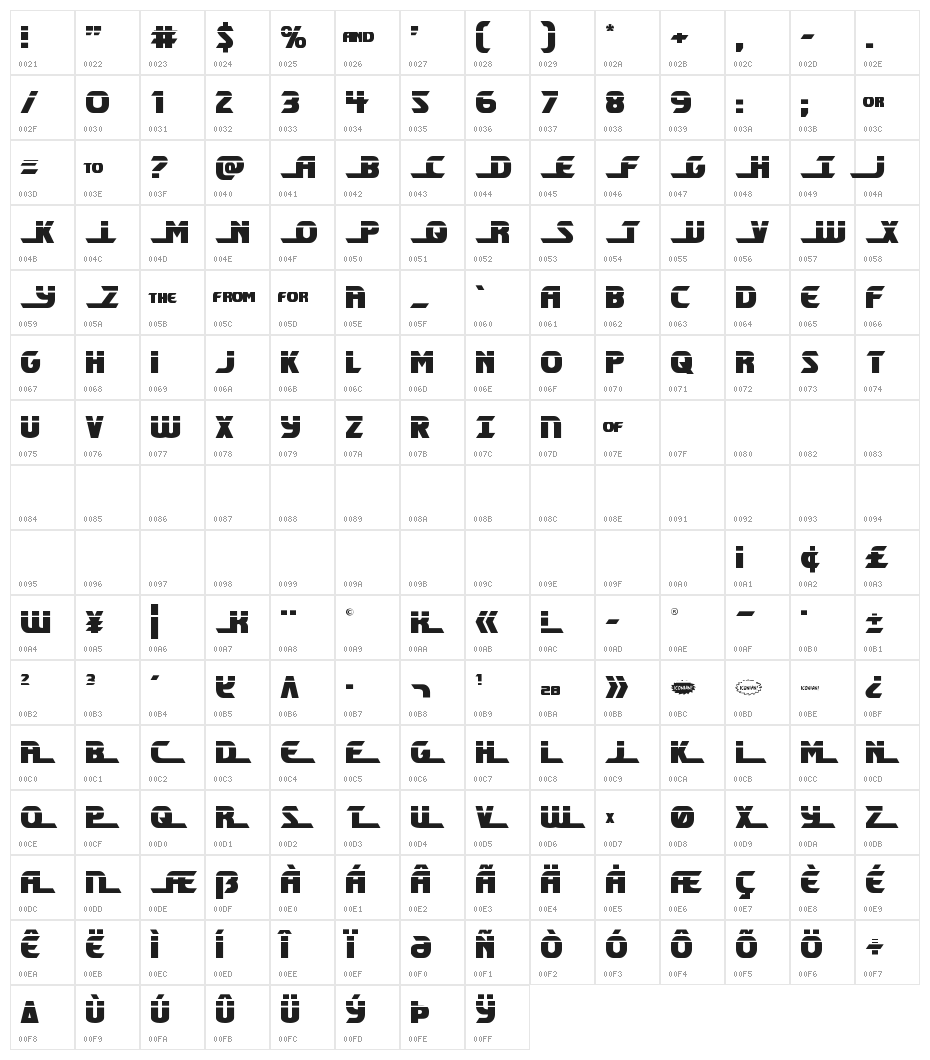 Shining Herald Laser Character Map