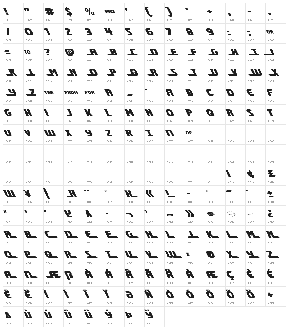 Shining Herald Leftalic Character Map