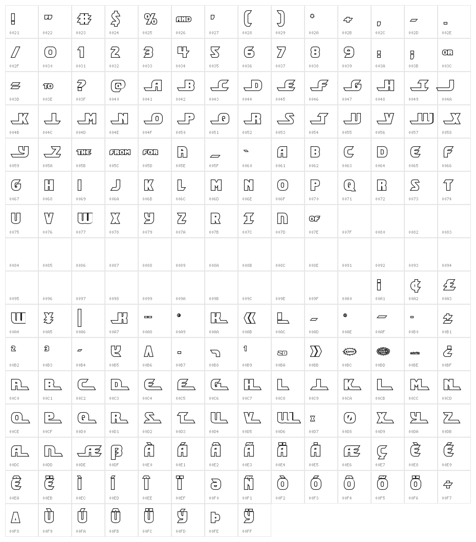Shining Herald Outline Regular Character Map