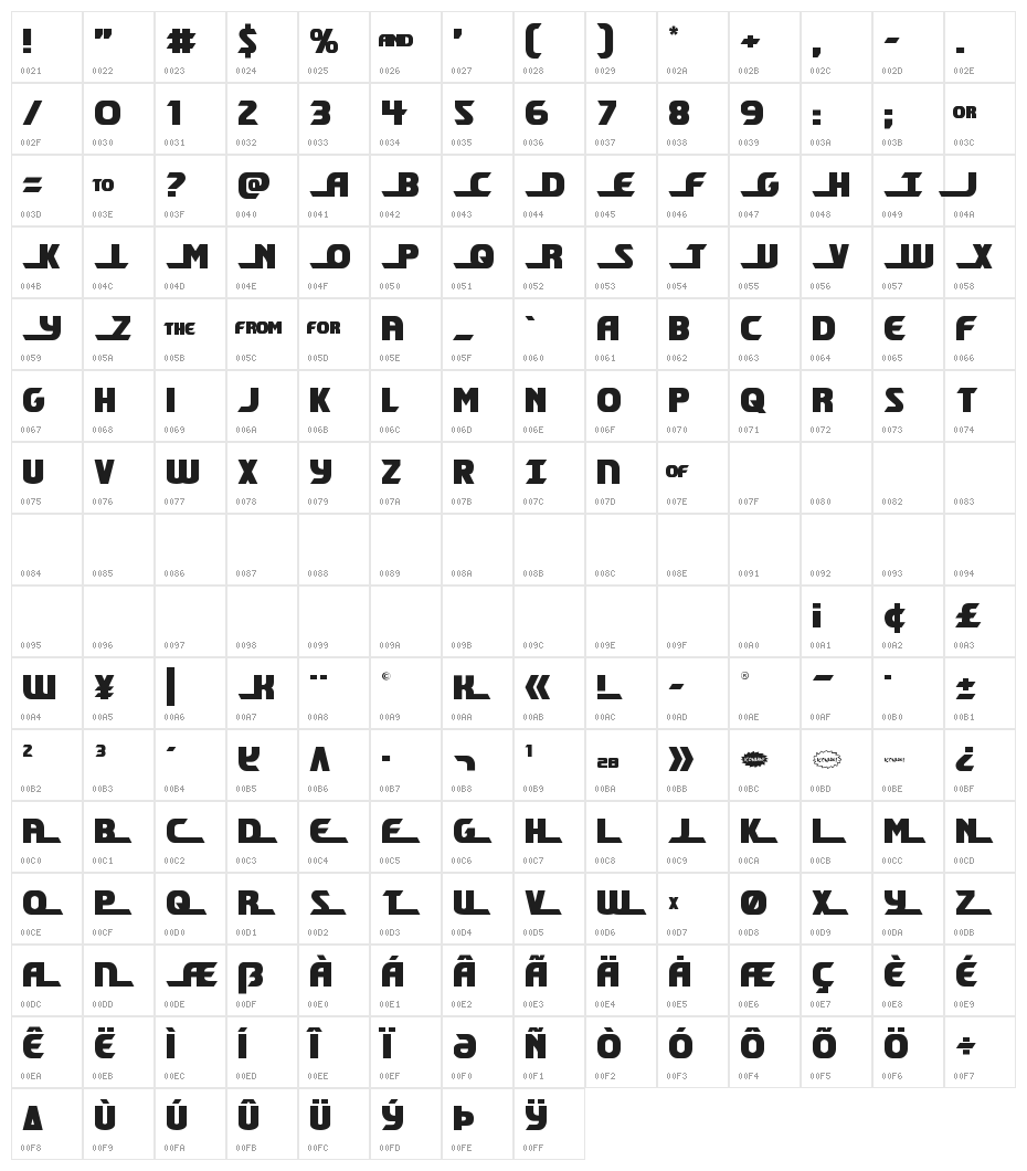 Shining Herald Regular Character Map