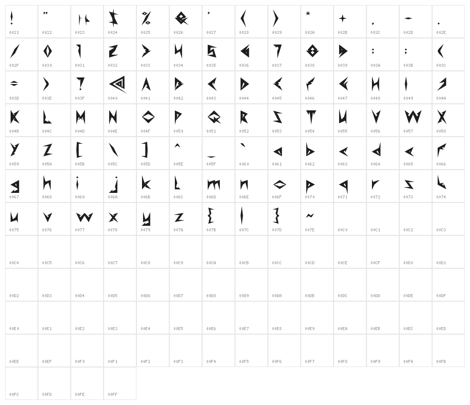 Shinobi Ninja Bold Character Map