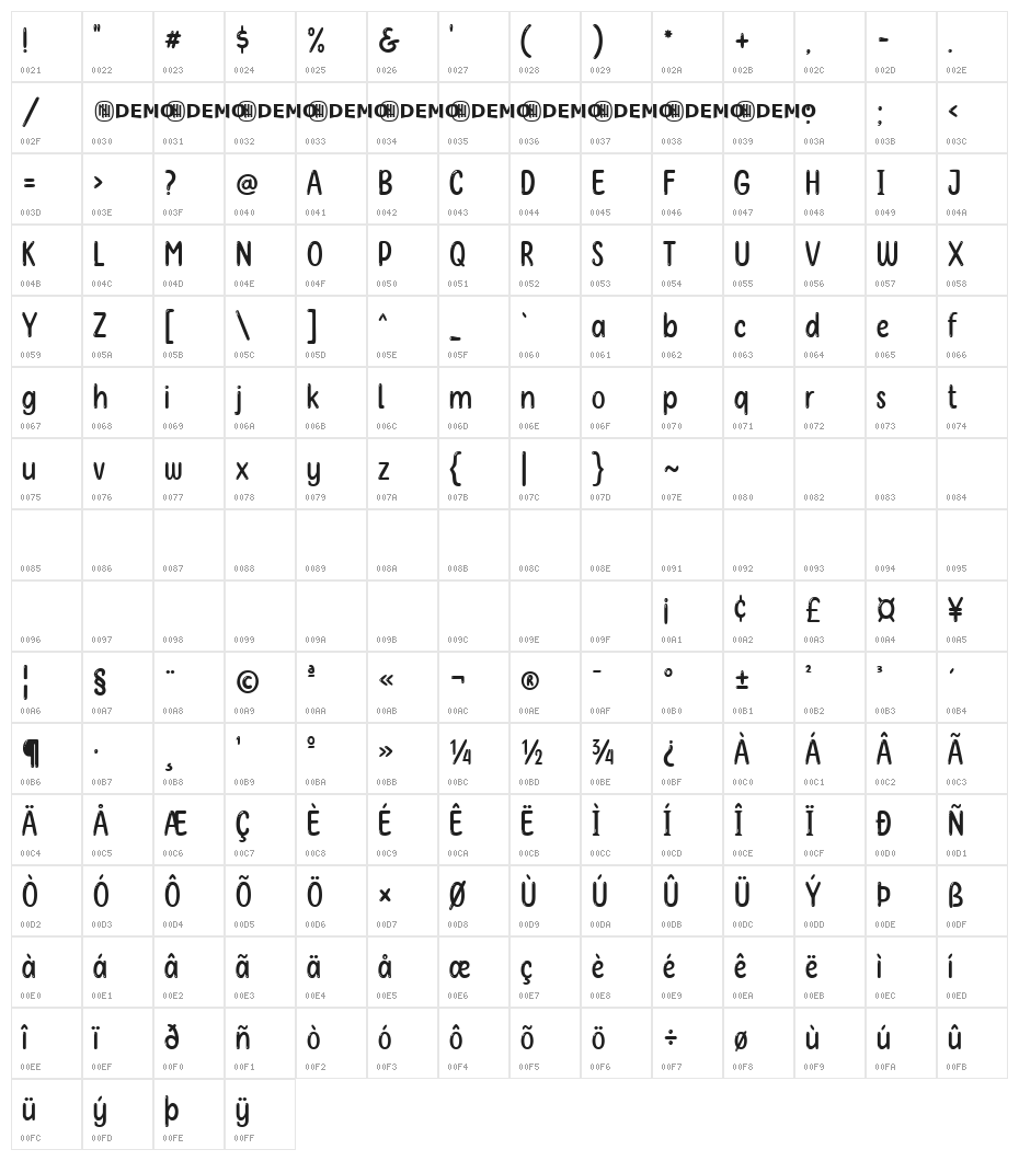 Shiny Flakes Regular Character Map