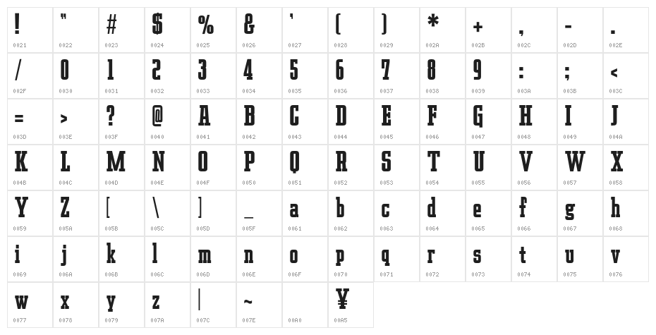 Shishin Bold Character Map