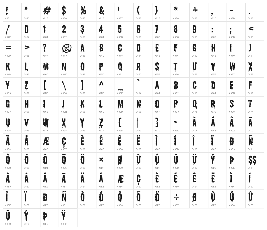 Shlop-Regular Character Map