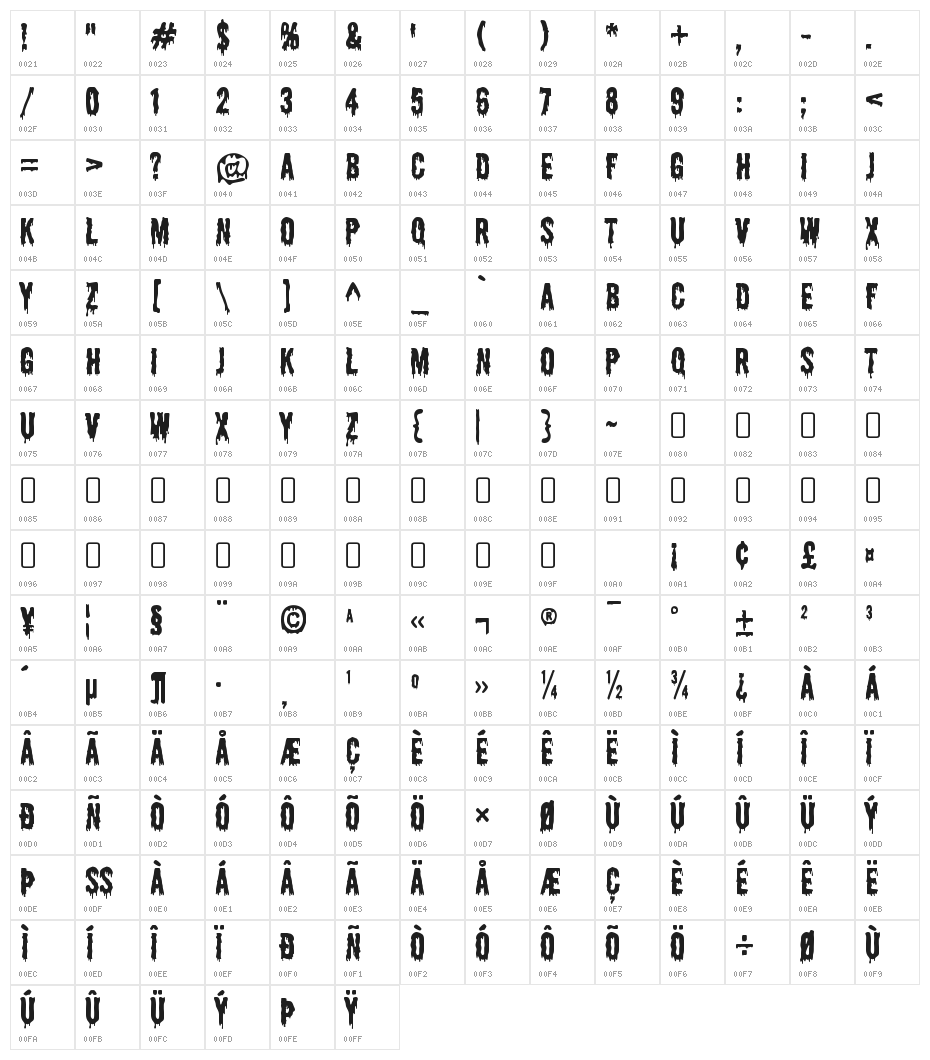 Shlop-Regular Character Map