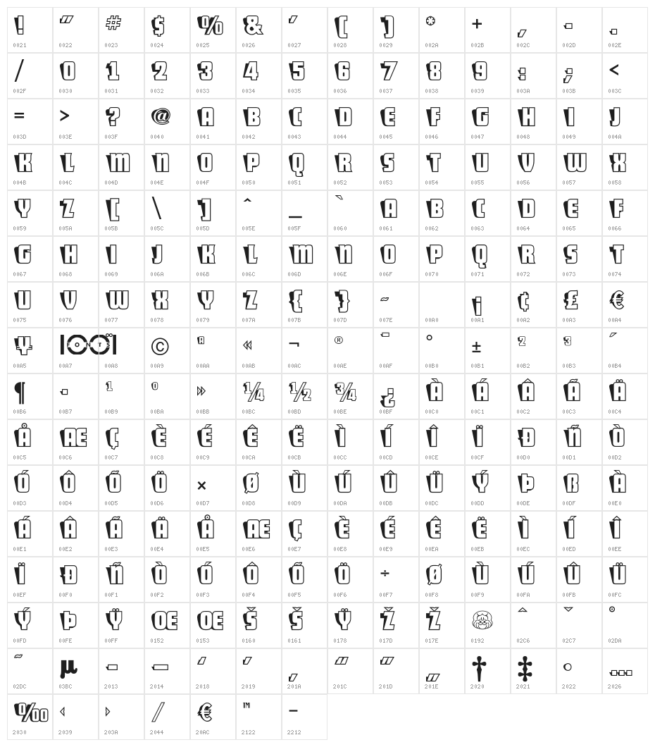 Sho-CardCapsNF Character Map