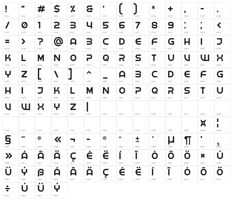 Shock Light Character Map