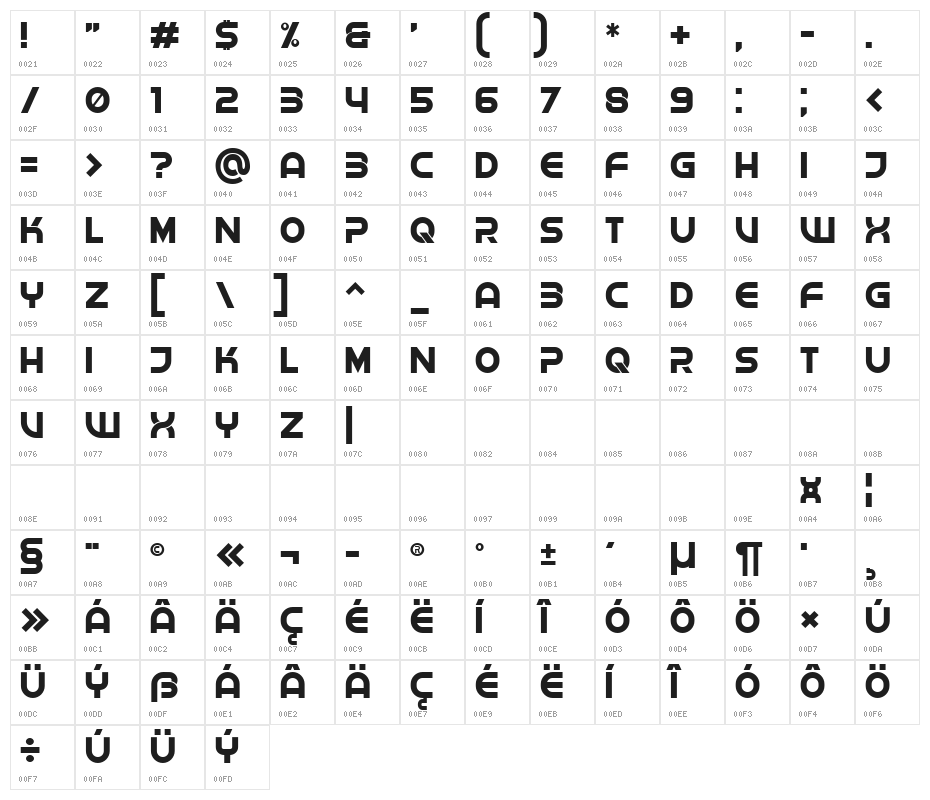 Shock Regular Character Map