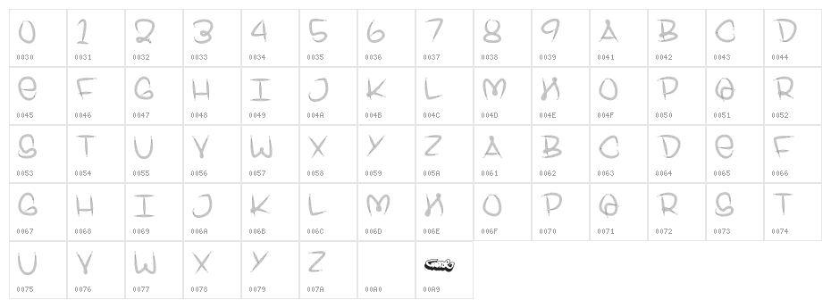 Shoelace FontRegular Character Map