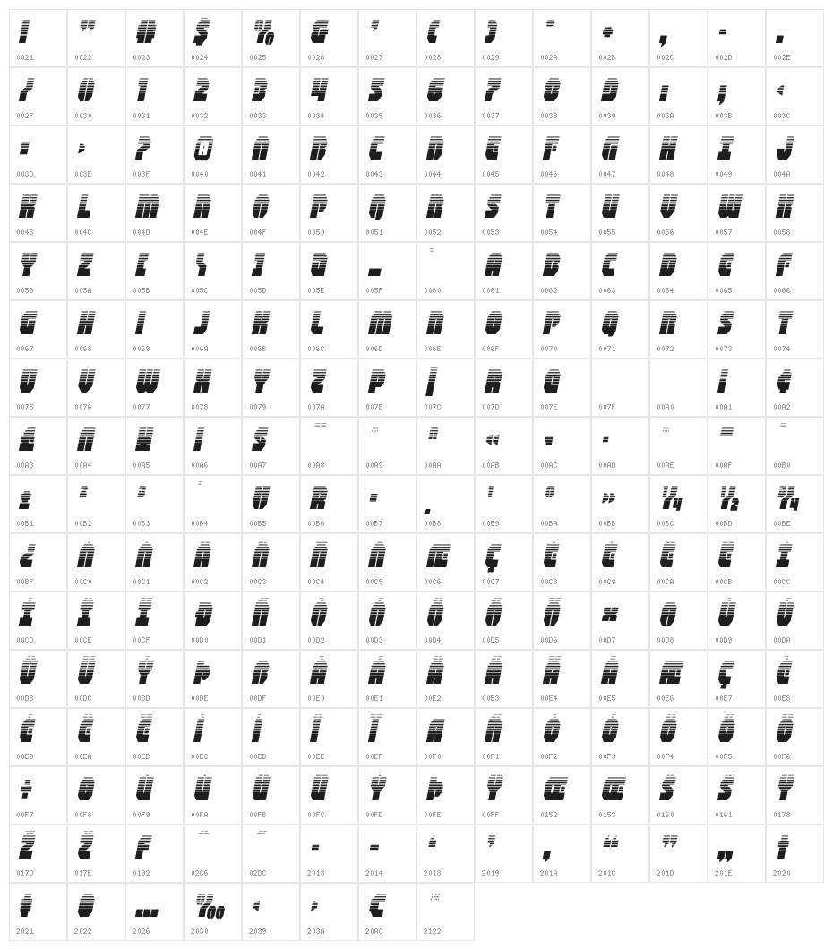Shogunate Halftone Italic Character Map
