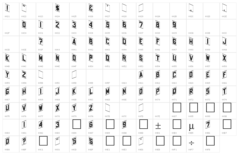Shohl Regular Character Map