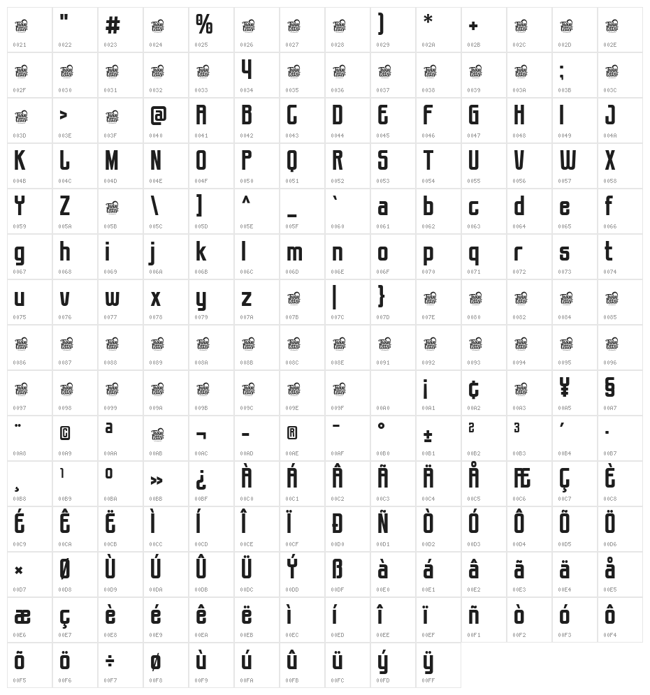 Shooket Trial Regular Character Map