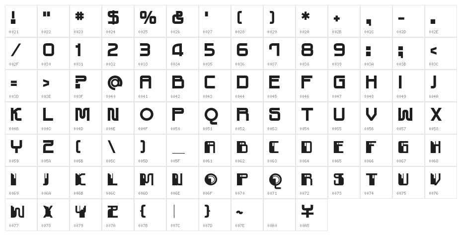 Shoujou Bold Character Map