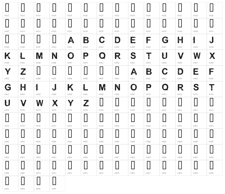 Shrapnel Character Map
