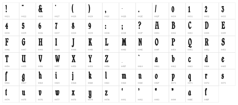 Shrewsbury-Condensed Bold Character Map