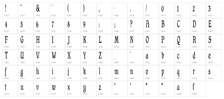 Shrewsbury-Condensed Character Map