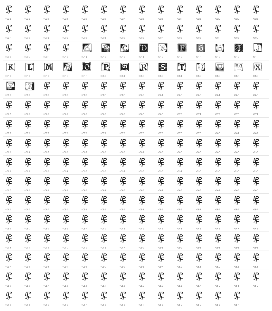 Shrewsbury Initials Character Map