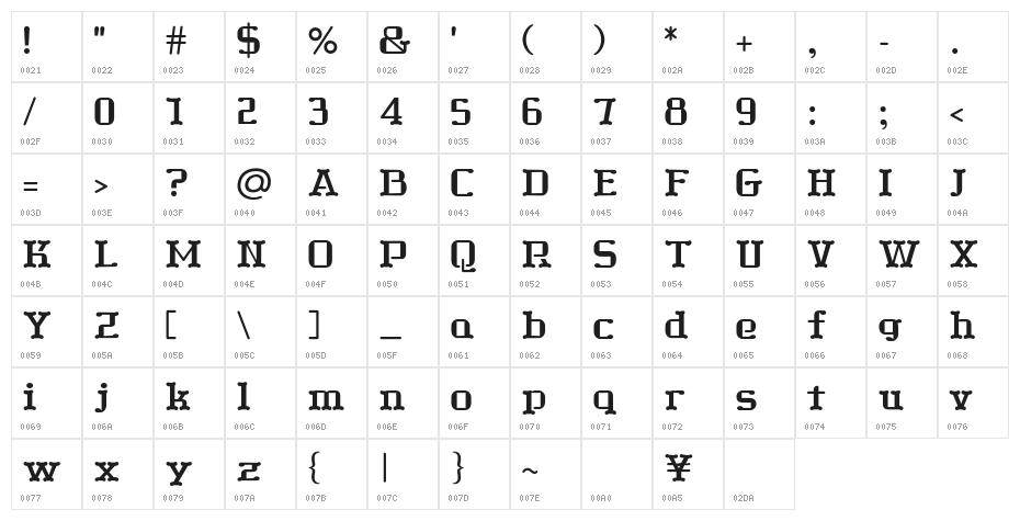 Shufu Bold Character Map