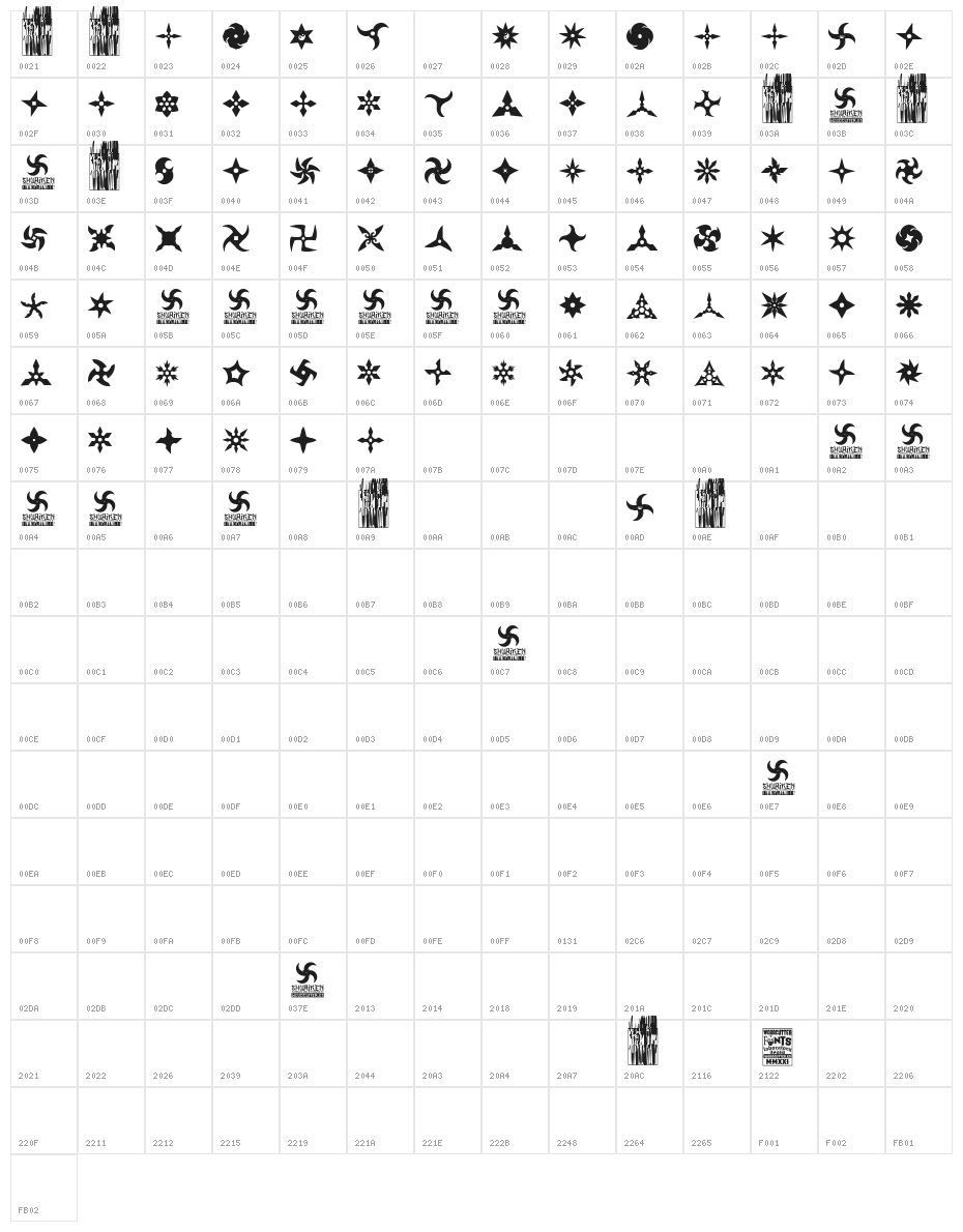 Shuriken Character Map