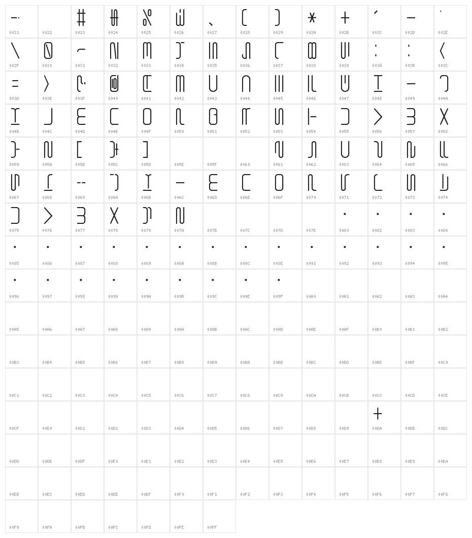 Shuttle Form Character Map