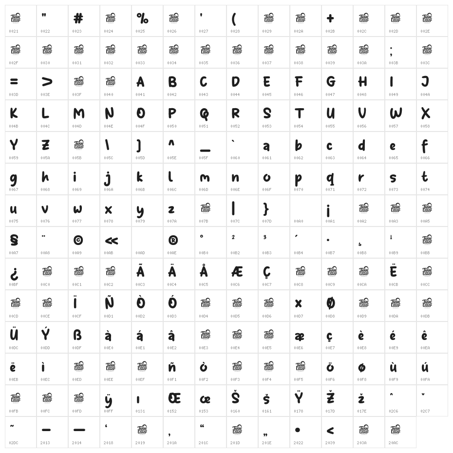 Shyest-Regular Character Map