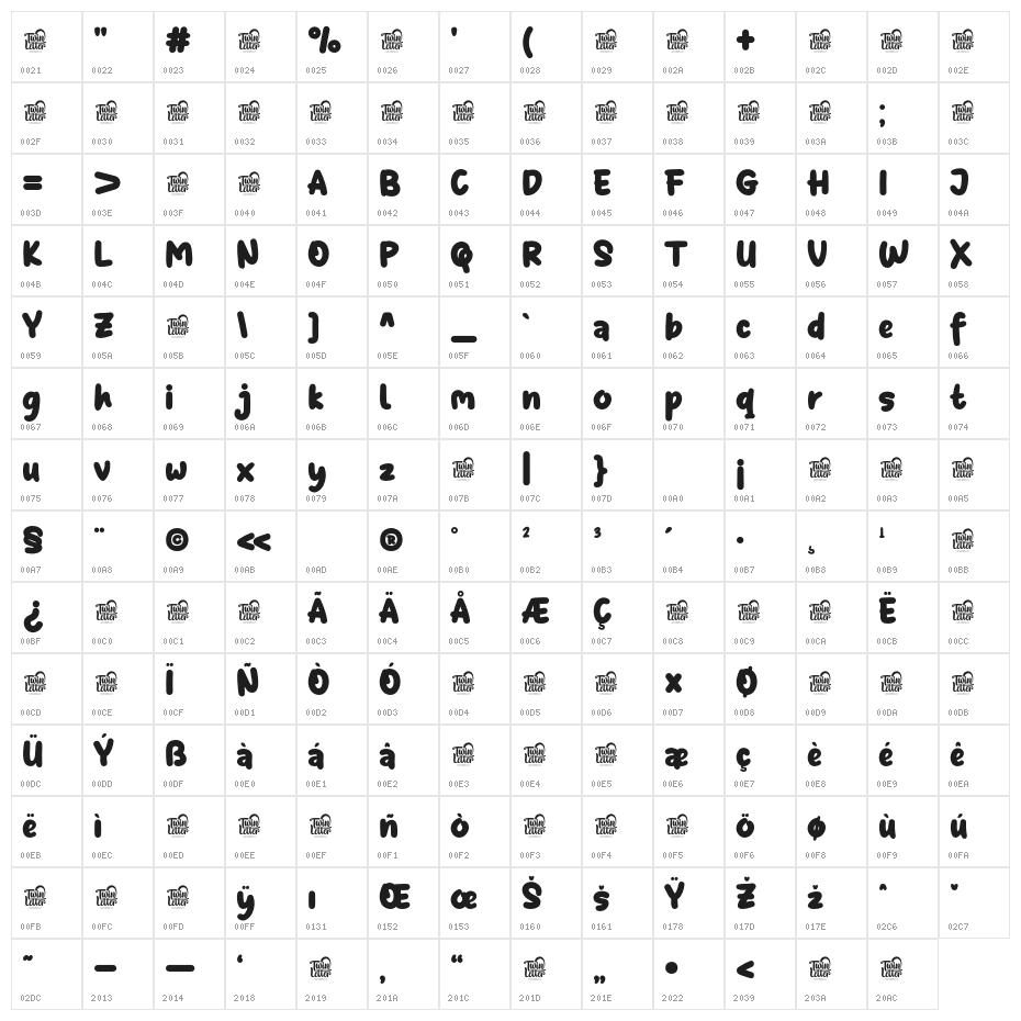 ShyestBold Character Map